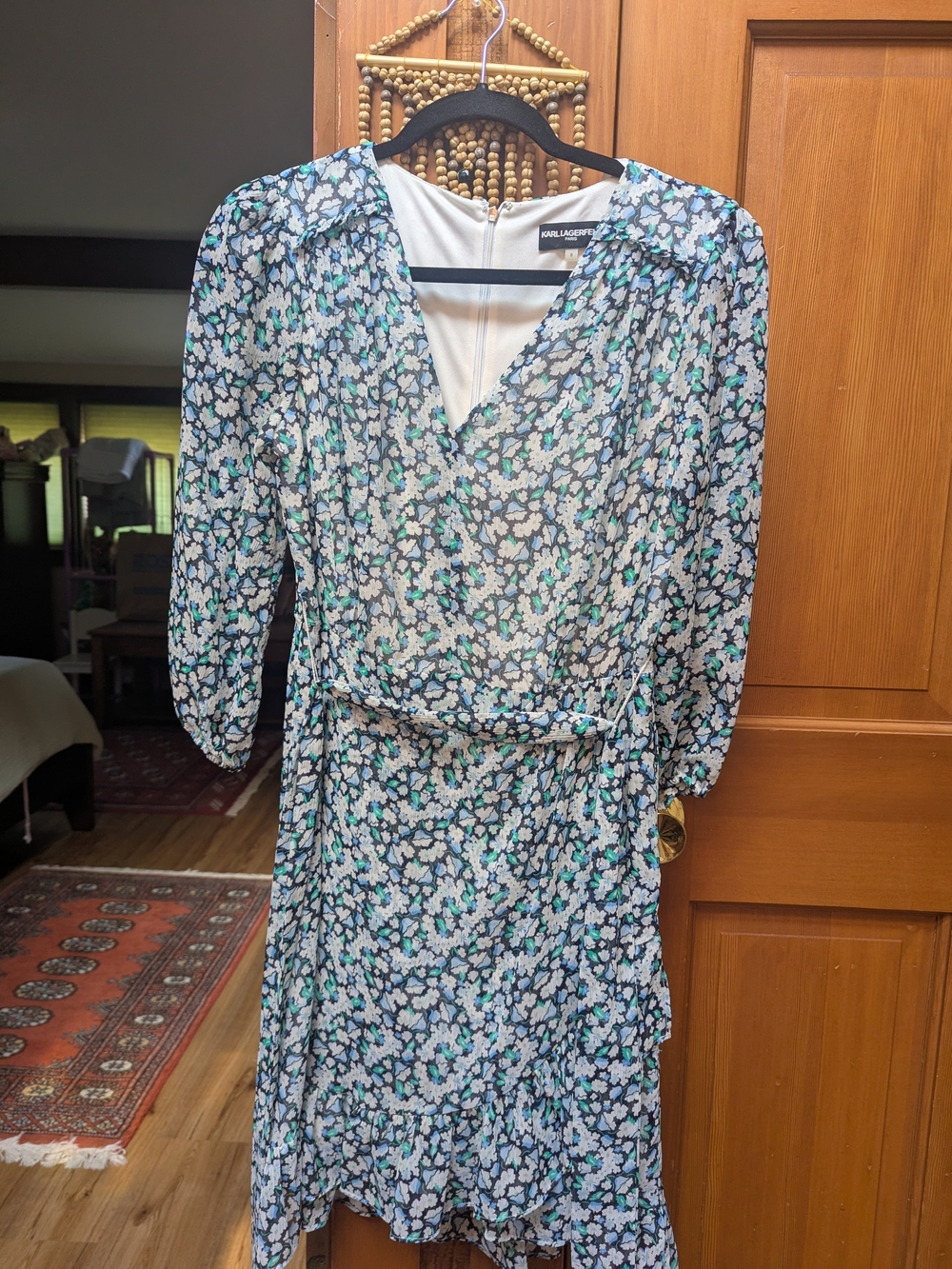Karl Lagerfeld Blue White Floral Wrap Midi Dress